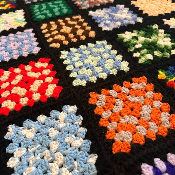 Vtg Granny Square Afghan Crochet Blanket Throw Multi-Color 57x43 inches Handmade - Picture 6 of 7